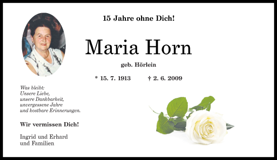 Traueranzeige von Maria Horn von Rhein-Zeitung