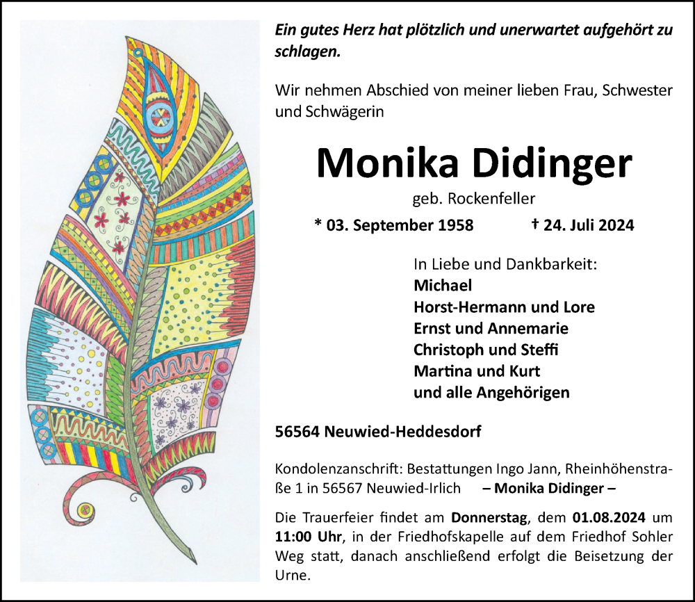  Traueranzeige für Monika Didinger vom 27.07.2024 aus Rhein-Zeitung