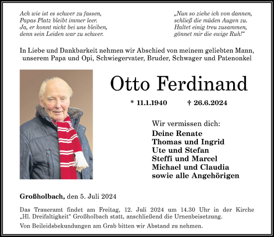 Traueranzeige von Otto Ferdinand von Westerwälder Zeitung