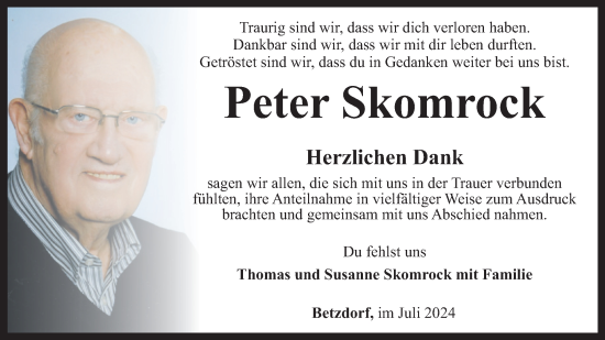 Traueranzeige von Peter Skomrock von Rhein-Zeitung