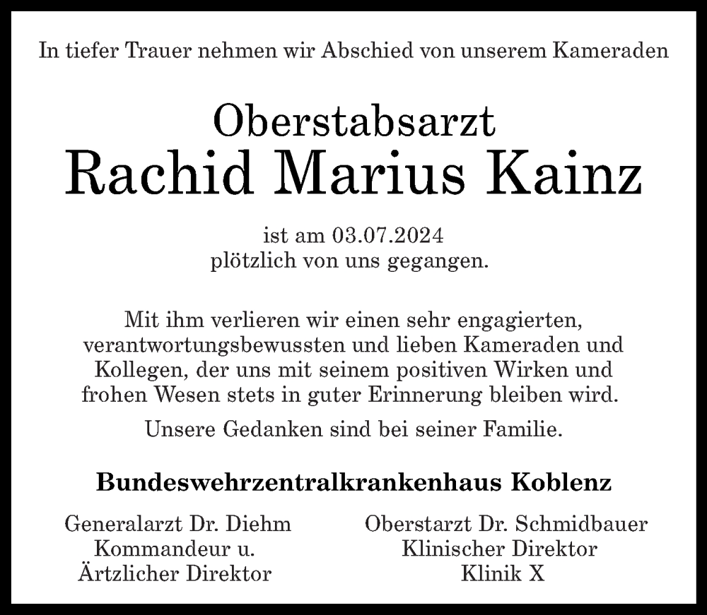  Traueranzeige für Rachid Marius Kainz vom 13.07.2024 aus Westerwälder Zeitung