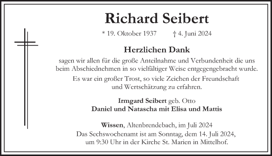 Traueranzeige von Richard Seibert von Rhein-Zeitung