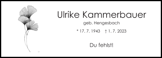 Traueranzeige von Ulrike Kammerbauer von Rhein-Zeitung