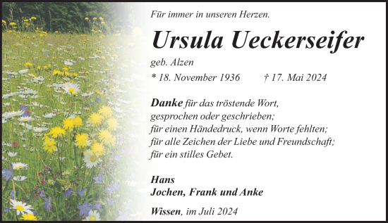 Traueranzeige von Ursula Ueckerseifer von Rhein-Zeitung
