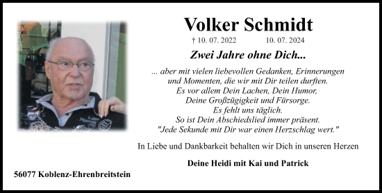 Traueranzeige von Volker Schmidt von Rhein-Zeitung