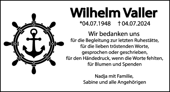 Traueranzeige von Wilhelm Valler von Rhein-Zeitung