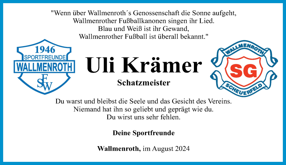  Traueranzeige für Uli Krämer vom 10.08.2024 aus Rhein-Zeitung