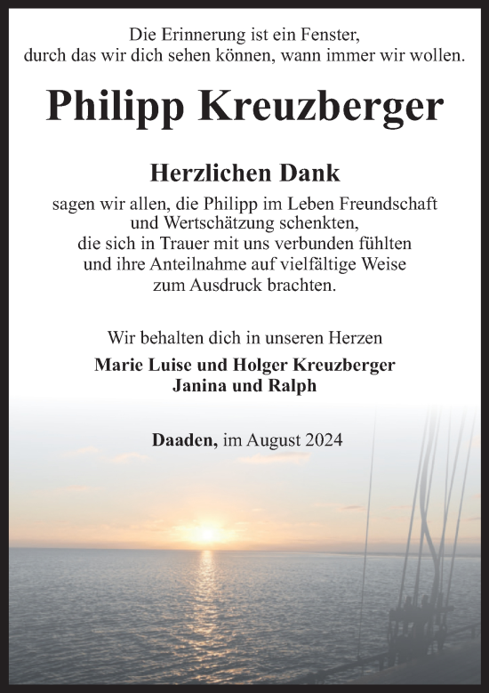 Traueranzeige von Philipp Kreuzberger von Rhein-Zeitung