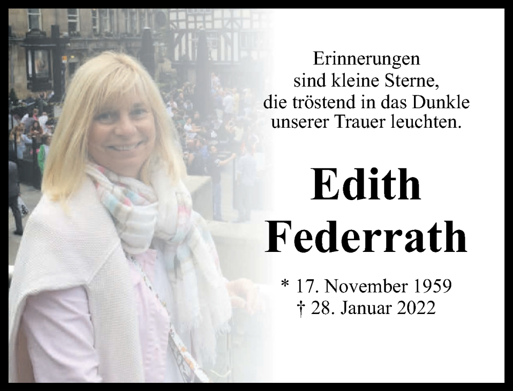  Traueranzeige für Edith Federrath vom 01.02.2025 aus Rhein-Zeitung