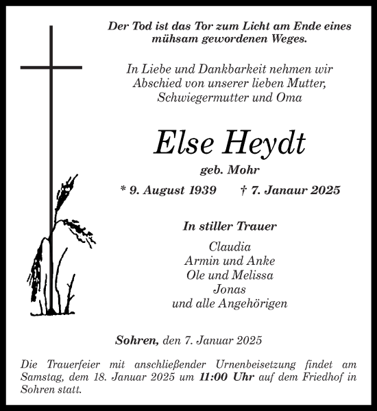 Traueranzeige von Else Heydt von Rhein-Hunsrück-Zeitung