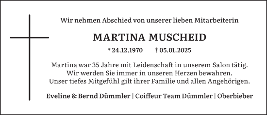 Traueranzeige von Martina Muscheid von Rhein-Zeitung