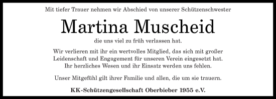 Traueranzeige von Martina Muscheid von Rhein-Zeitung