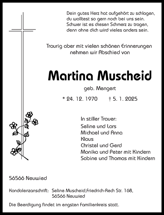 Traueranzeige von Martina Muscheid von Rhein-Zeitung