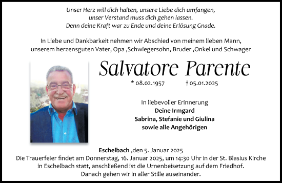 Traueranzeige von Salvatore Parente von Westerwälder Zeitung