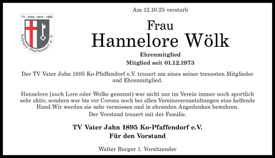 Traueranzeige von Hannelore Wölk von Rhein-Zeitung