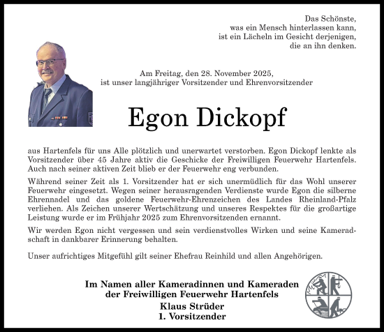 Traueranzeige von Egon Dickopf von Westerwälder Zeitung