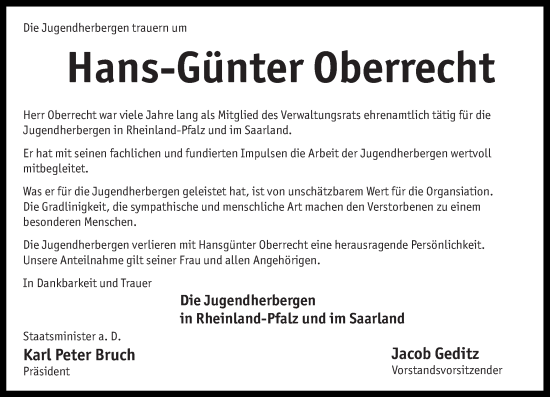 Traueranzeige von Hans-Günter Oberrecht von Rhein-Zeitung