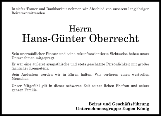 Traueranzeige von Hans-Günter Oberrecht von Rhein-Zeitung