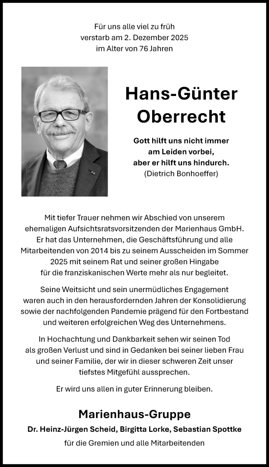 Traueranzeige von Hans-Günter Oberrecht von Rhein-Zeitung