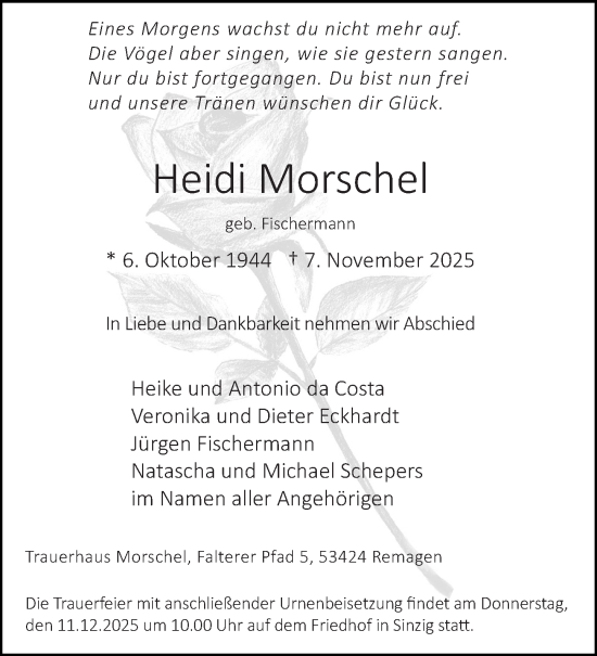 Traueranzeige von Heidi Morschel von Rhein-Zeitung