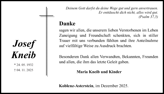 Traueranzeige von Josef Kneib von Rhein-Zeitung