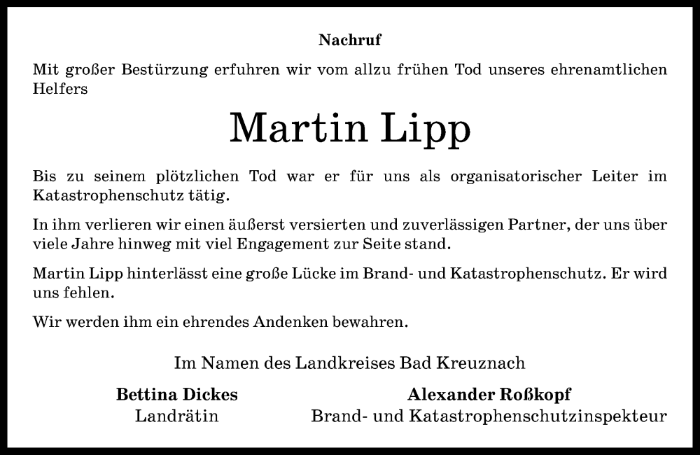  Traueranzeige für Martin Lipp vom 19.12.2025 aus Oeffentlicher Anzeiger