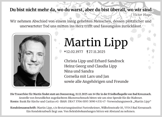 Traueranzeige von Martin Lipp von Oeffentlicher Anzeiger, Rhein-Hunsrück-Zeitung