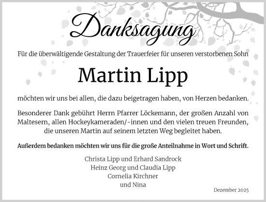 Traueranzeige von Martin Lipp von Oeffentlicher Anzeiger