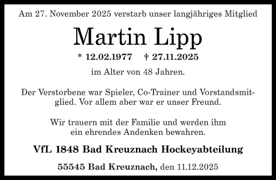Traueranzeige von Martin Lipp von Oeffentlicher Anzeiger