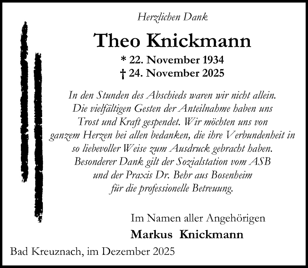  Traueranzeige für Theo Knickmann vom 27.12.2025 aus Oeffentlicher Anzeiger