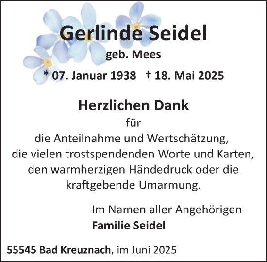 Traueranzeige von Gerlinde Seidel von Oeffentlicher Anzeiger