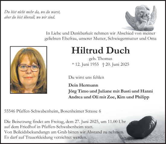 Traueranzeige von Hiltrud Duch von Oeffentlicher Anzeiger