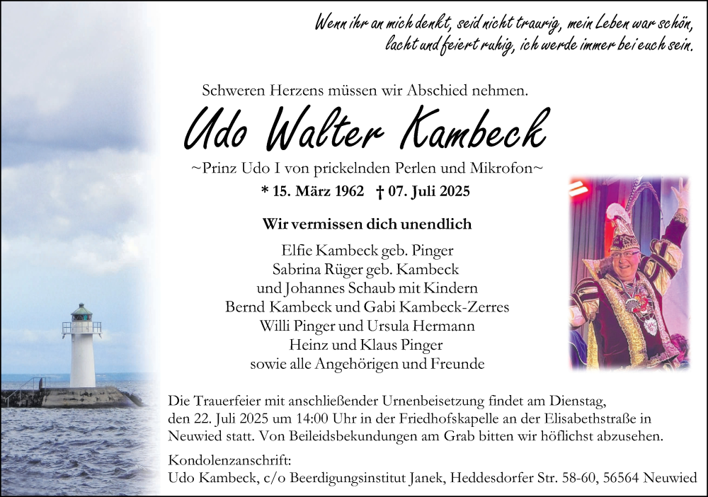  Traueranzeige für Udo Walter Kambeck vom 12.07.2025 aus Rhein-Zeitung