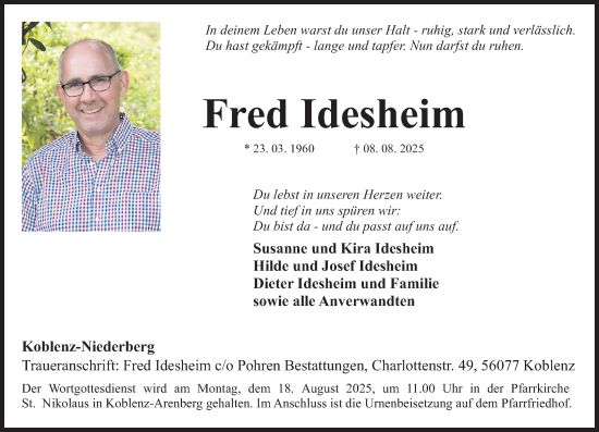 Traueranzeige von Fred Idesheim von Rhein-Zeitung