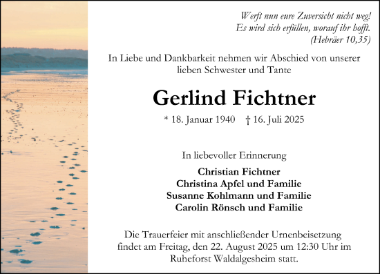 Traueranzeige von Gerlind Fichtner von Oeffentlicher Anzeiger