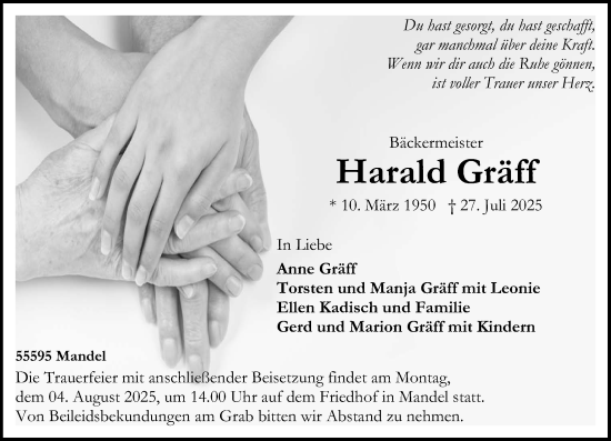Traueranzeige von Harald Gräff von Oeffentlicher Anzeiger