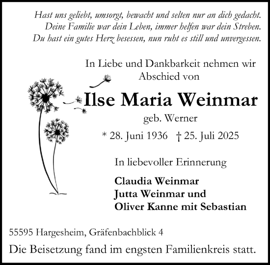Traueranzeige von Ilse Maria Weinmar von Oeffentlicher Anzeiger