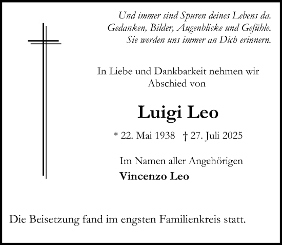 Traueranzeige von Luigi Leo von Oeffentlicher Anzeiger