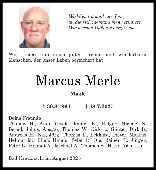 Traueranzeige von Marcus Merle von Oeffentlicher Anzeiger