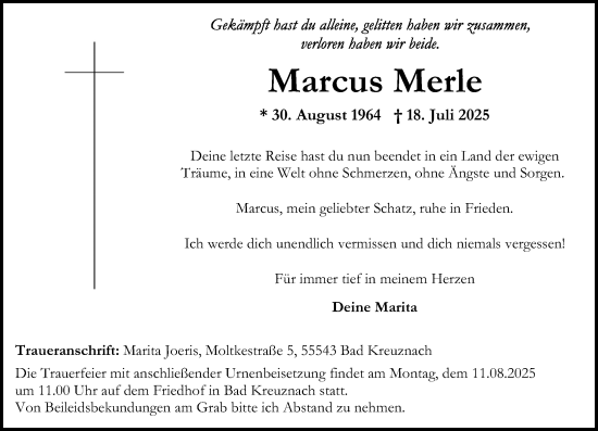 Traueranzeige von Marcus Merle von Oeffentlicher Anzeiger