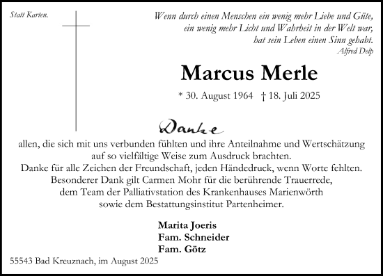 Traueranzeige von Marcus Merle von Oeffentlicher Anzeiger