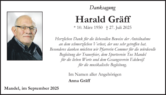Traueranzeige von Harald Gräff von Oeffentlicher Anzeiger
