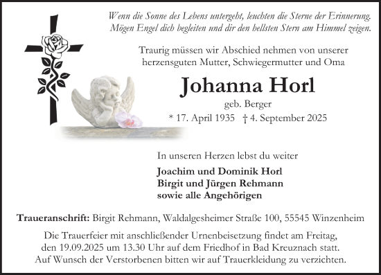 Traueranzeige von Johanna Horl von Oeffentlicher Anzeiger