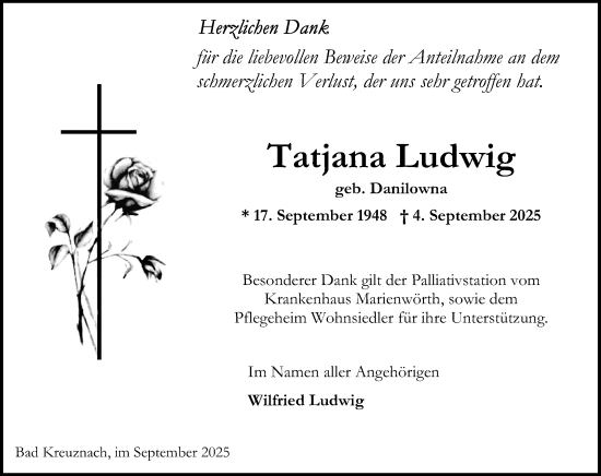 Traueranzeige von Tatjana Ludwig von Oeffentlicher Anzeiger