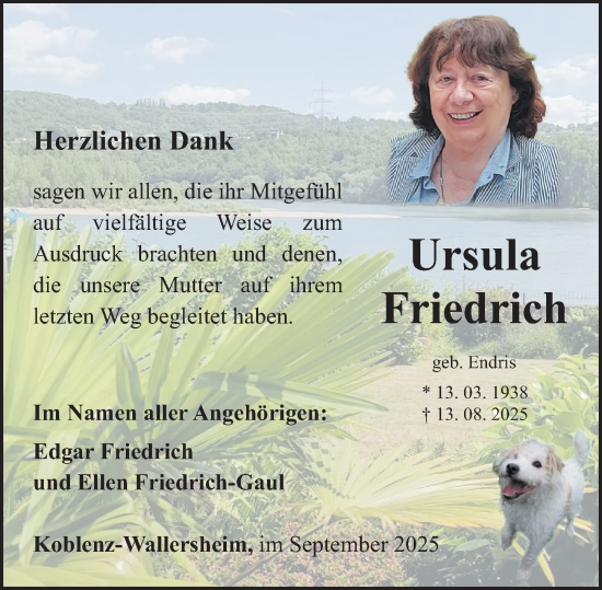 Traueranzeige von Ursula Friedrich von Rhein-Zeitung