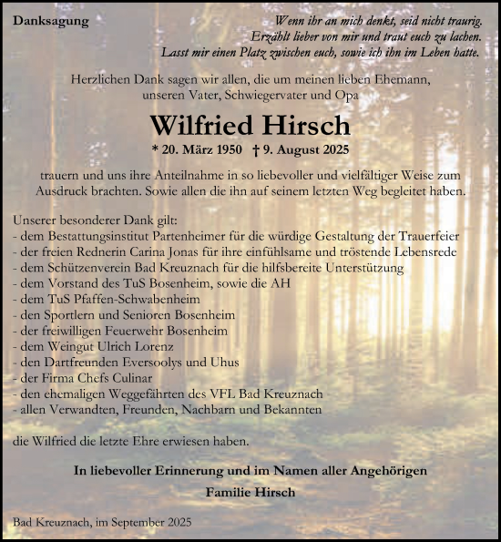 Traueranzeige von Wilfried Hirsch von Oeffentlicher Anzeiger