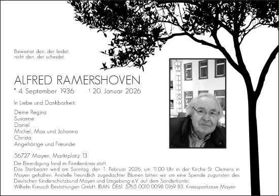 Traueranzeige von Alfred Ramershoven von Rhein-Zeitung