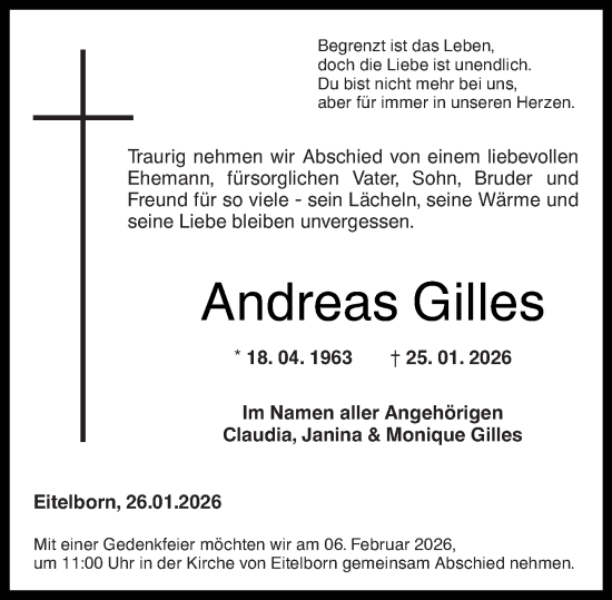 Traueranzeige von Andreas Gilles von Rhein-Zeitung
