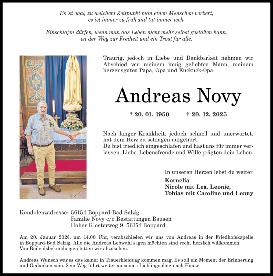 Traueranzeige von Andreas Novy von Rhein-Hunsrück-Zeitung