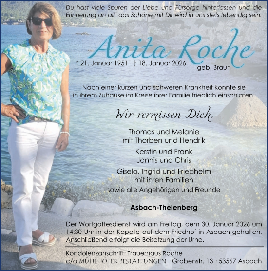 Traueranzeige von Anita Roche von Rhein-Zeitung